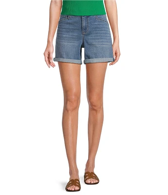 Gibson & Latimer Perfect Fit Worn Wash Twill Denim High Rise Roll Cuff Shorts