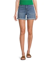 Gibson & Latimer Perfect Fit Worn Wash Twill Denim High Rise Roll Cuff Shorts