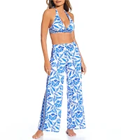 Gibson & Latimer Porcelain Floral Swim Fabric Pant Cover-Up