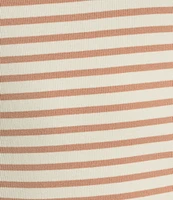 Gibson & Latimer Striped Ribbed Knit Crew Neck Contrasting Poplin Ruffled Short Sleeve Top