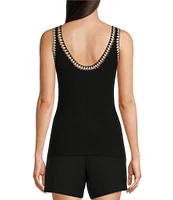 Gibson & Latimer Ribbed Knit Crochet V-Neck Sleeveless Tank Top