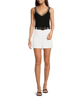 Gibson & Latimer Ribbed Knit Crochet V-Neck Sleeveless Tank Top