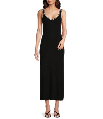 Gibson & Latimer Ribbed Knit Crochet V-Neck Tank Strap Bodycon Midi Dress