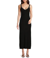 Gibson & Latimer Ribbed Knit Crochet V-Neck Tank Strap Bodycon Midi Dress