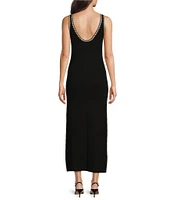 Gibson & Latimer Ribbed Knit Crochet V-Neck Tank Strap Bodycon Midi Dress