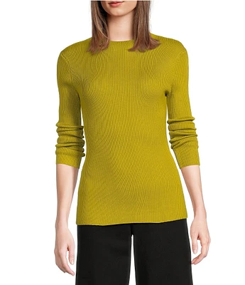 Gibson & Latimer Ribbed Knit Mock Neck Long Sleeve Raw Hem Sweater Top