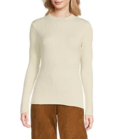 Gibson & Latimer Ribbed Knit Mock Neck Long Sleeve Raw Hem Sweater Top