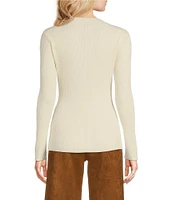 Gibson & Latimer Ribbed Knit Mock Neck Long Sleeve Raw Hem Sweater Top