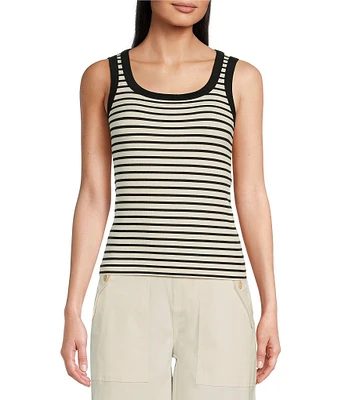 Gibson & Latimer Striped Ribbed Knit Scoop Neck Sleeveless Tank Top