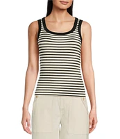 Gibson & Latimer Striped Ribbed Knit Scoop Neck Sleeveless Tank Top