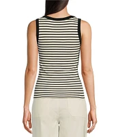 Gibson & Latimer Striped Ribbed Knit Scoop Neck Sleeveless Tank Top