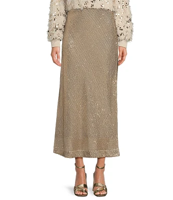 Gibson & Latimer Sequin High Rise Bias Cut Fit and Flare Midi Skirt