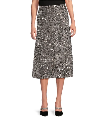 Gibson & Latimer Sequin Knit High Rise Pencil Back Split Hem Coordinating Midi Skirt