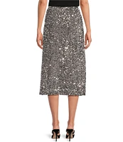 Gibson & Latimer Sequin Knit High Rise Pencil Back Split Hem Coordinating Midi Skirt