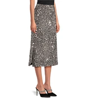 Gibson & Latimer Sequin Knit High Rise Pencil Back Split Hem Coordinating Midi Skirt