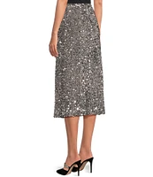 Gibson & Latimer Sequin Knit High Rise Pencil Back Split Hem Coordinating Midi Skirt