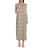 Gibson & Latimer Stripe Knit Crew Neck Sleeveless Sheath Midi Dress