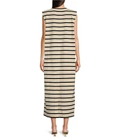 Gibson & Latimer Stripe Knit Crew Neck Sleeveless Sheath Midi Dress