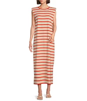 Gibson & Latimer Stripe Knit Crew Neck Sleeveless Sheath Midi Dress