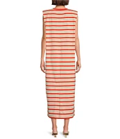Gibson & Latimer Stripe Knit Crew Neck Sleeveless Sheath Midi Dress