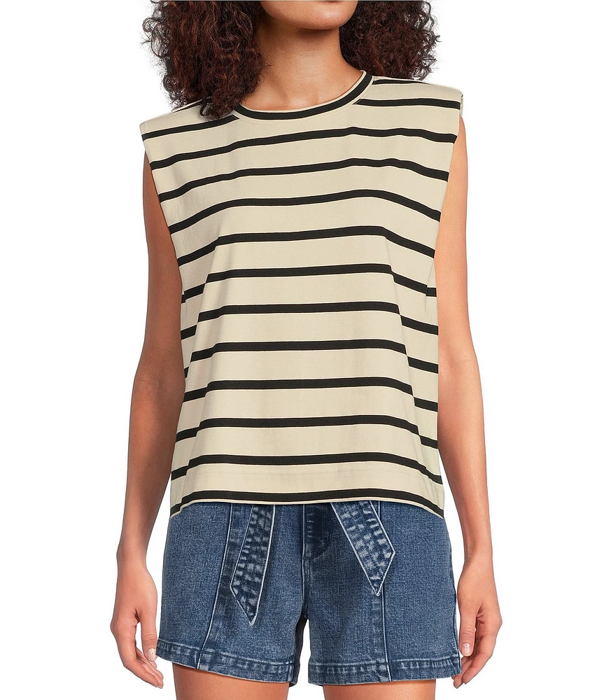 Gibson & Latimer Stripe Knit Crew Neck Sleeveless Muscle Tee Shirt