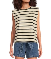 Gibson & Latimer Stripe Knit Crew Neck Sleeveless Muscle Tee Shirt