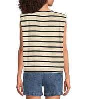 Gibson & Latimer Stripe Knit Crew Neck Sleeveless Muscle Tee Shirt