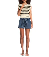 Gibson & Latimer Stripe Knit Crew Neck Sleeveless Muscle Tee Shirt