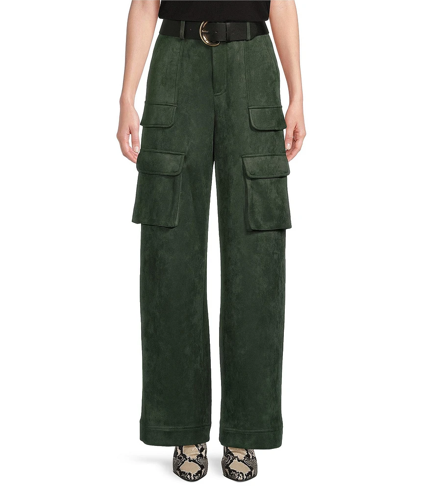 Gibson & Latimer Faux Suede Belted High Rise Cargo Wide Ankle Pants