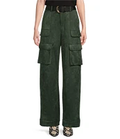 Gibson & Latimer Faux Suede Belted High Rise Cargo Wide Ankle Pants