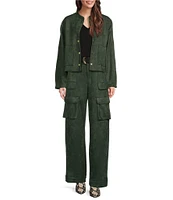 Gibson & Latimer Faux Suede Belted High Rise Cargo Wide Ankle Pants