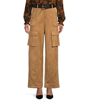 Gibson & Latimer Faux Suede Belted High Rise Cargo Wide Ankle Pants