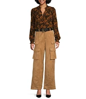 Gibson & Latimer Faux Suede Belted High Rise Cargo Wide Ankle Pants