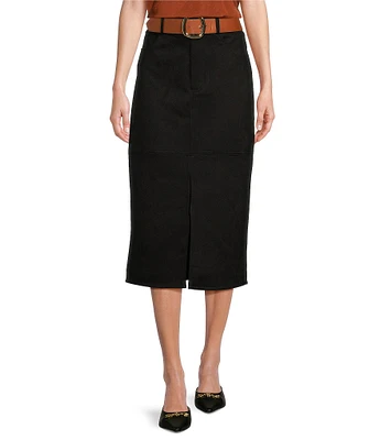 Gibson & Latimer Faux Suede High Rise Belted Split Hem Pencil Midi Skirt