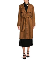 Gibson & Latimer Faux Suede Notch Lapel Storm Flap Long Sleeve Belted Trench Coat