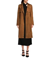 Gibson & Latimer Faux Suede Notch Lapel Storm Flap Long Sleeve Belted Trench Coat