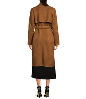 Gibson & Latimer Faux Suede Notch Lapel Storm Flap Long Sleeve Belted Trench Coat