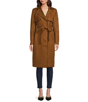 Gibson & Latimer Faux Suede Notch Lapel Storm Flap Long Sleeve Belted Trench Coat