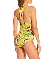 Gibson & Latimer Summer Flavor Wide Band V-Neck Halter One Piece Swimsuit