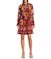 Gibson & Latimer Tie Neck Long Raglan Sleeve Floral Printed Dress