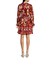 Gibson & Latimer Tie Neck Long Raglan Sleeve Floral Printed Dress