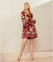 Gibson & Latimer Tie Neck Long Raglan Sleeve Floral Printed Dress