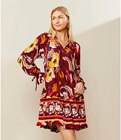 Gibson & Latimer Tie Neck Long Raglan Sleeve Floral Printed Dress