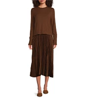 Gibson & Latimer Twofer Long Sleeve Crew Neck Pleated Midi Dress