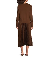 Gibson & Latimer Twofer Long Sleeve Crew Neck Pleated Midi Dress