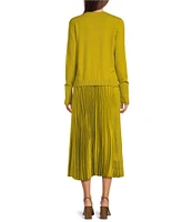 Gibson & Latimer Twofer Long Sleeve Crew Neck Pleated Midi Dress