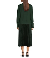 Gibson & Latimer Twofer Long Sleeve Crew Neck Pleated Midi Dress