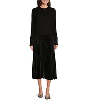 Gibson & Latimer Twofer Long Sleeve Crew Neck Pleated Midi Dress