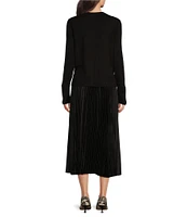 Gibson & Latimer Twofer Long Sleeve Crew Neck Pleated Midi Dress