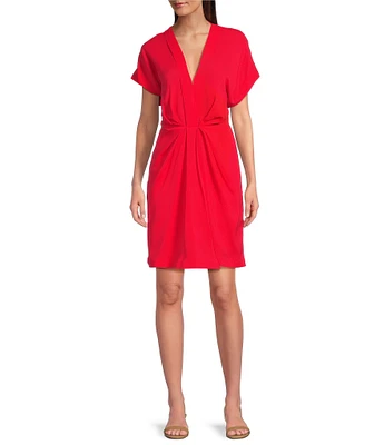 Gibson & Latimer V-Neck Gathered Waist Short Sleeve Mini Dress